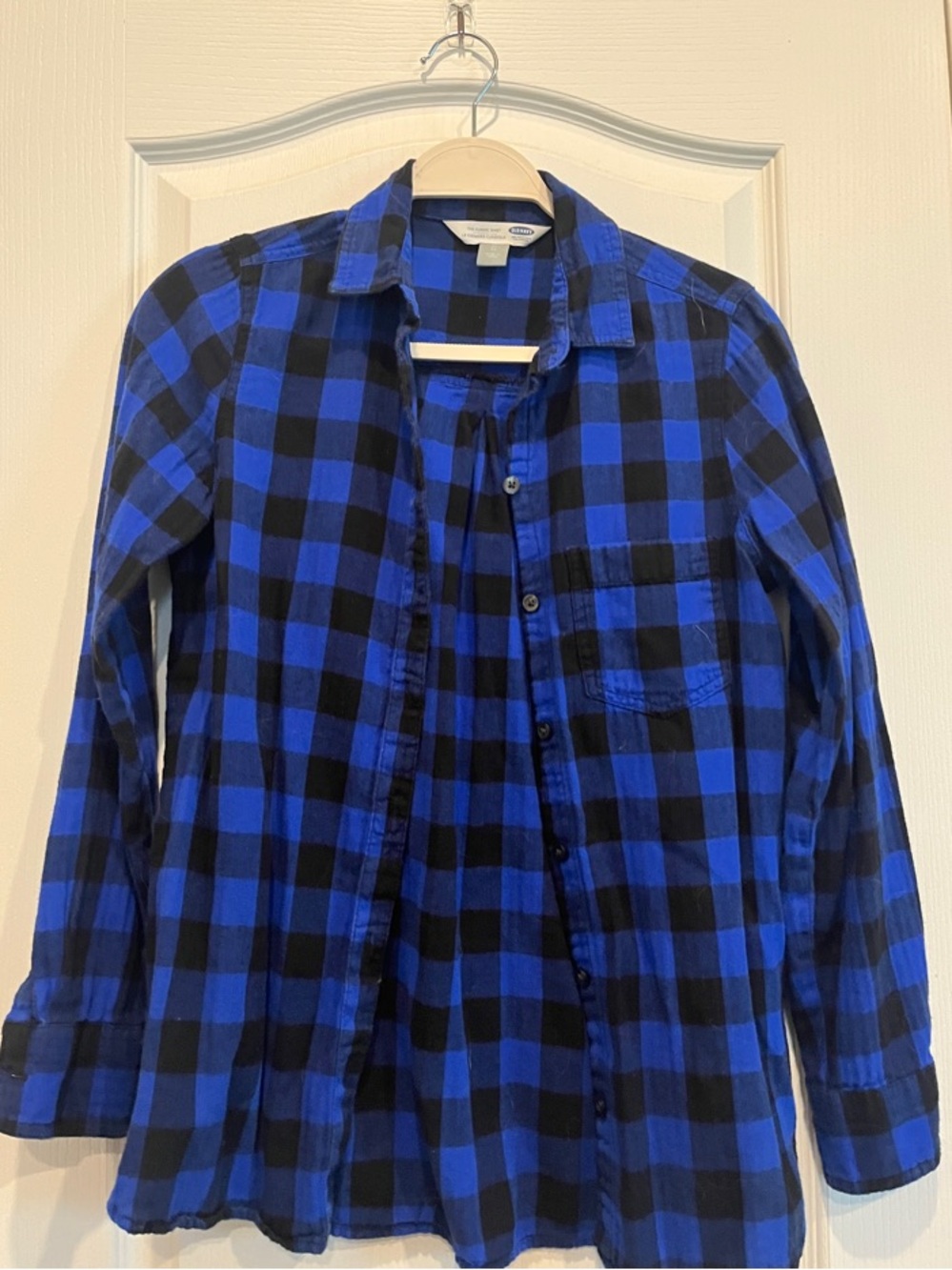 Old Navy Blue and Black Plaid Button-Down Shirt